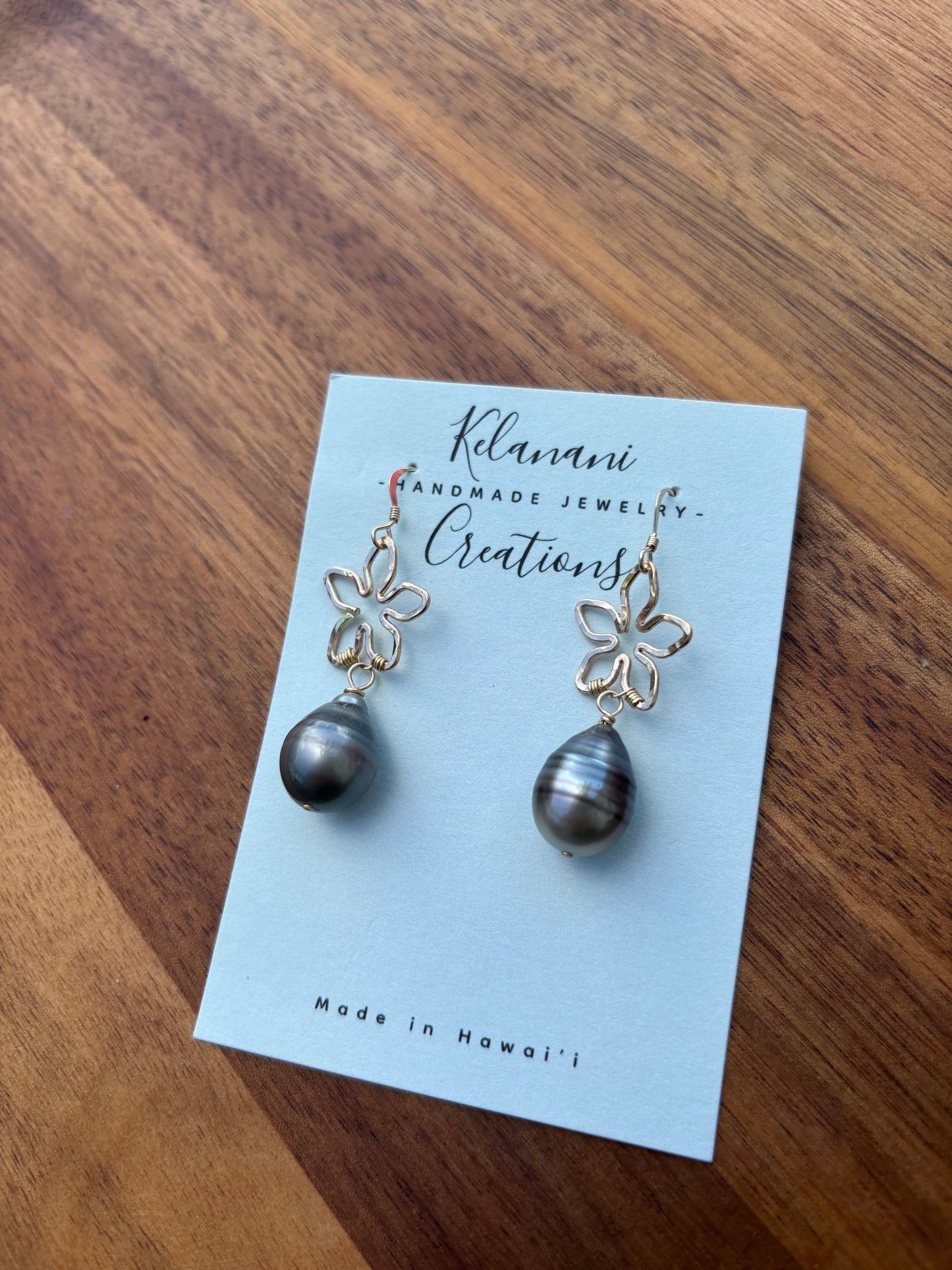 Tahitian Pearls and Pua earrings