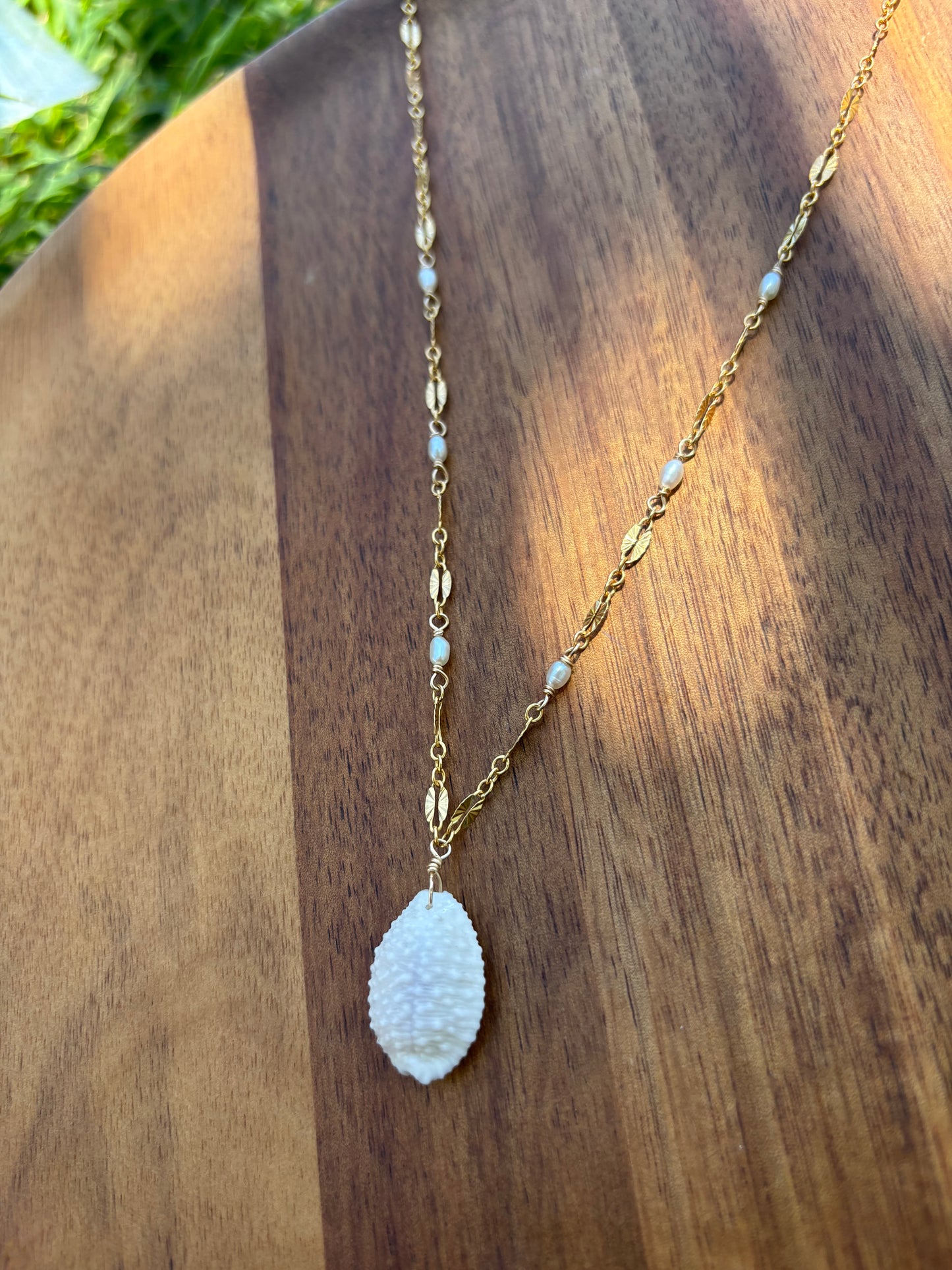 White Granulated cowrie shell necklace
