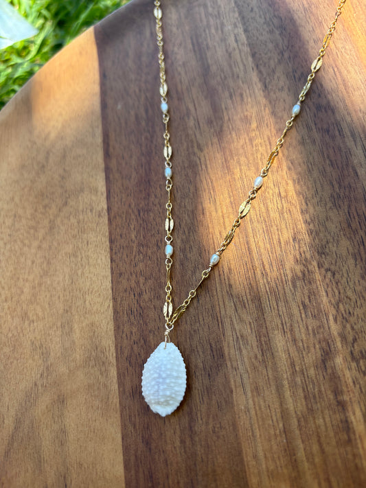 White Granulated cowrie shell necklace