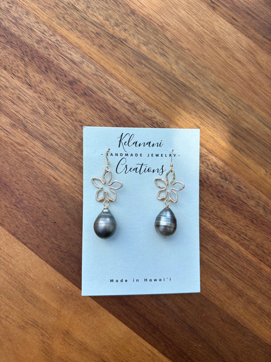 Tahitian Pearls and Pua earrings