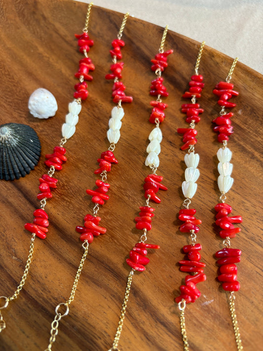 Red coral Pikake Bracelet