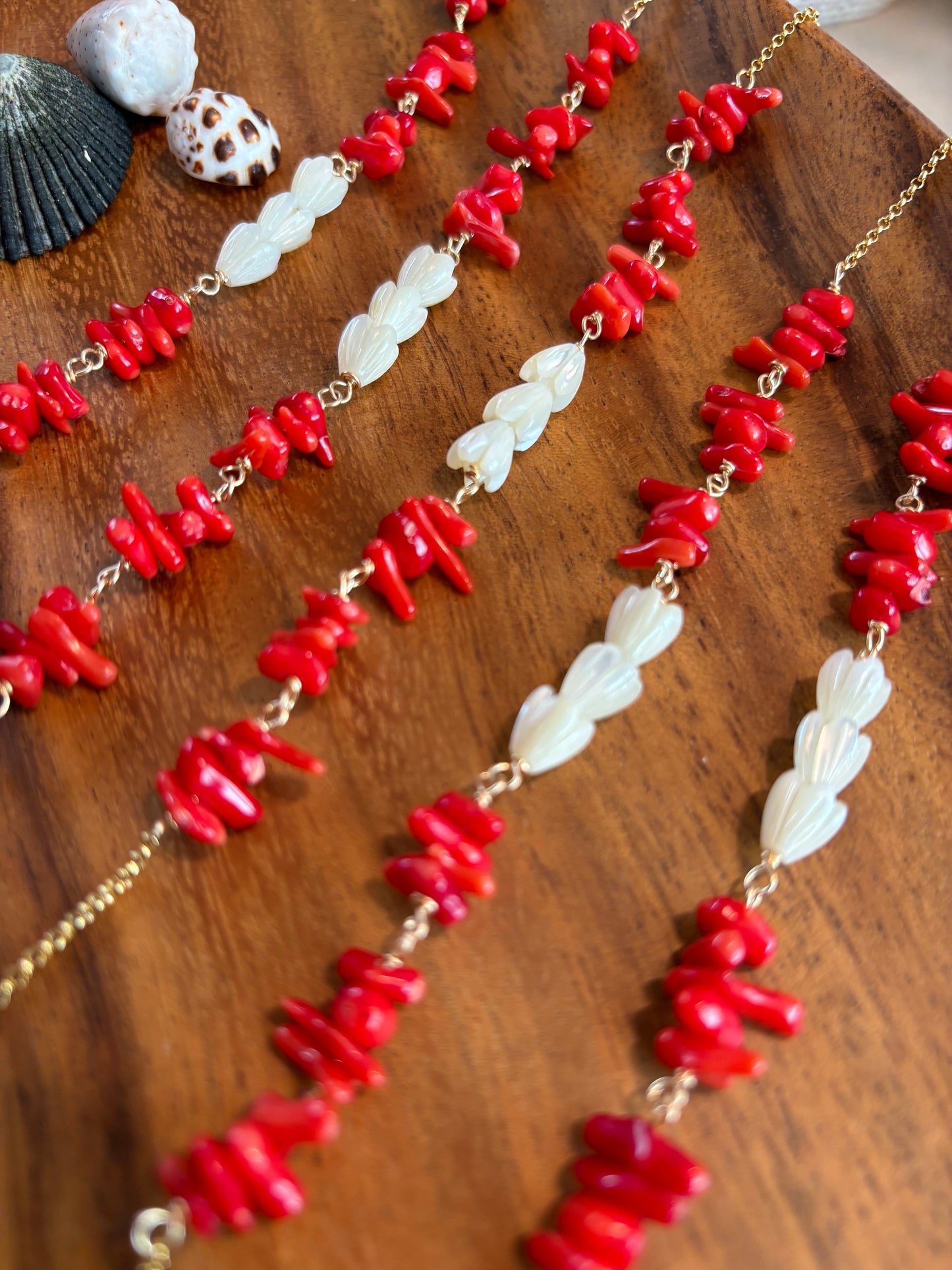 Red coral Pikake Bracelet