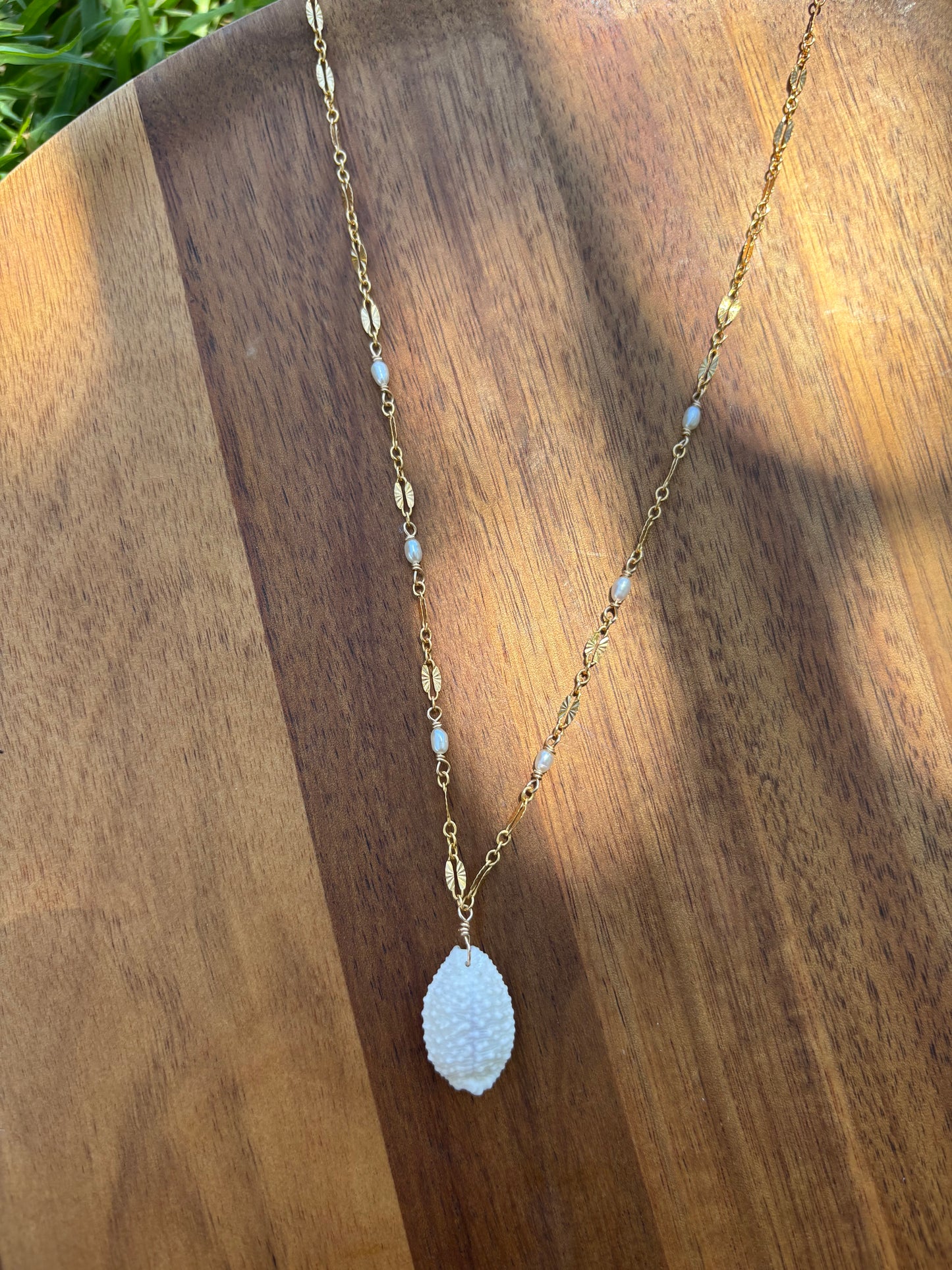 White Granulated cowrie shell necklace