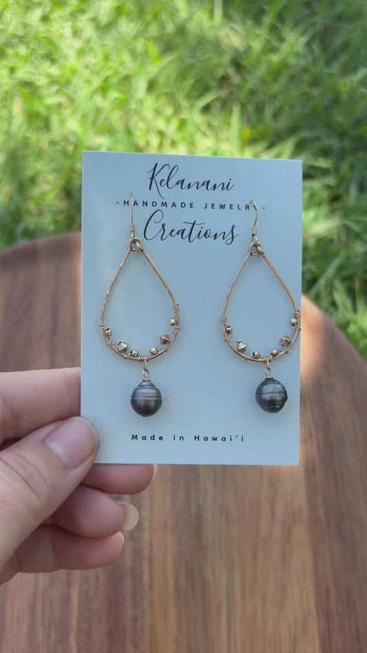 Boho style tahitian pearl earrings